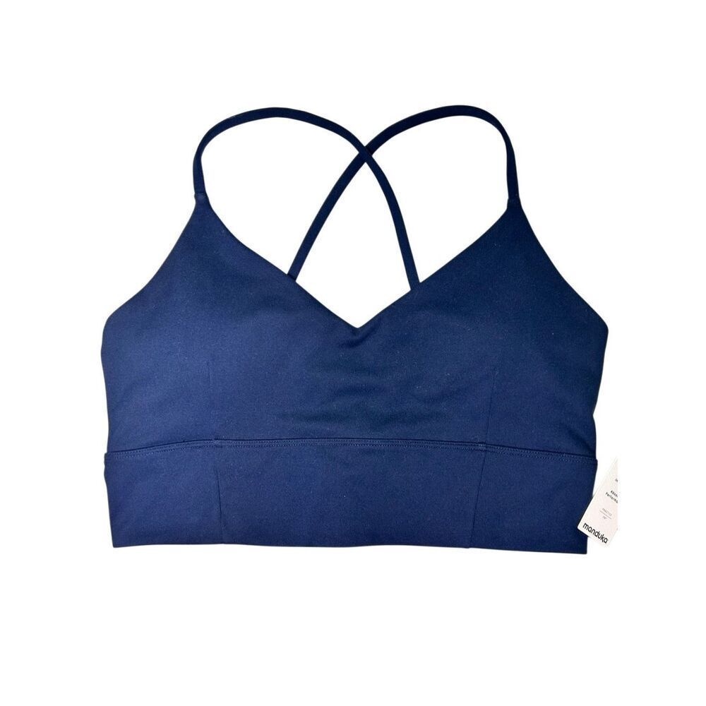 Manduka Essence Cross Back Sports Bra Navy Blue Large L NWT Yoga Pilates